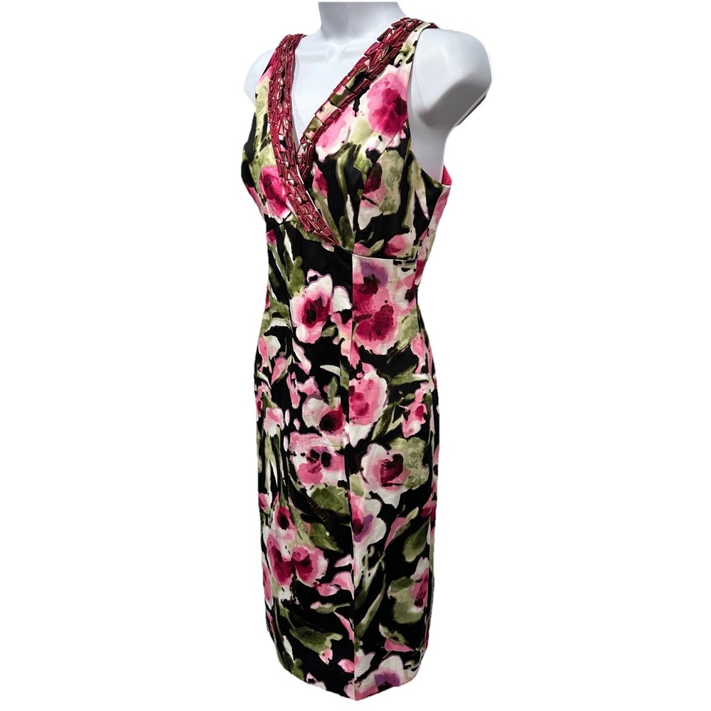 Jones New York Signature Sheath Dress Size 6 Pink Floral Stretch Sleeveless Zip - Picture 10 of 11